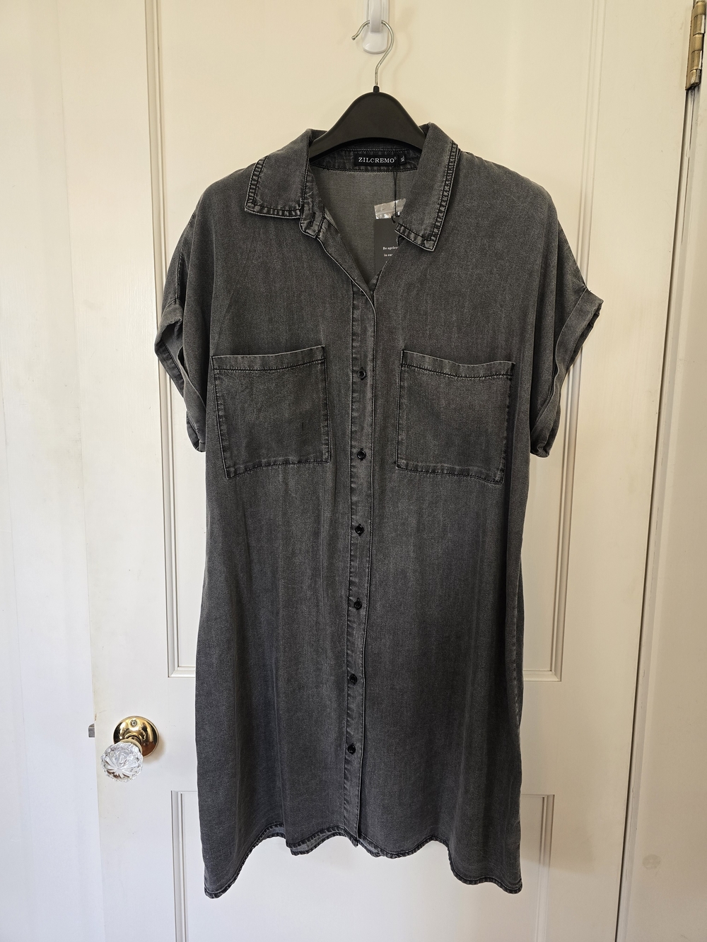 Zilcremo Washed Black Button-Front Shirt Dress XL